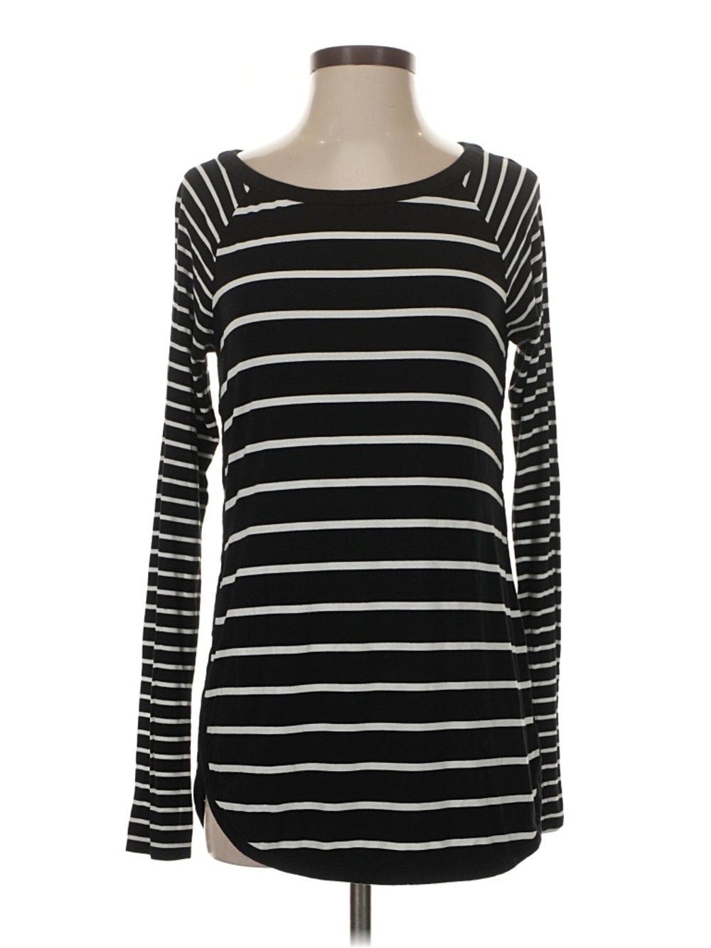 White House Black Market Black and White Striped Long Sleeve Top